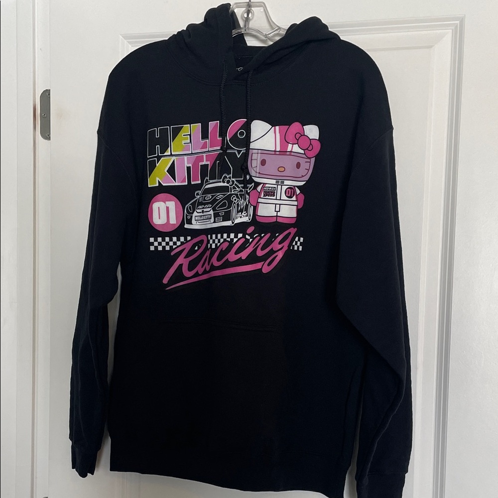 Hello Kitty Black Hoodie with Pink and White Graphics size L Excellent Condition